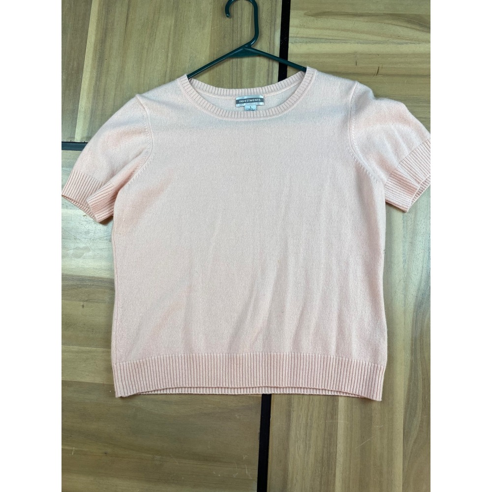Investments Womens 100% Cashmere Short Sleeve Crew Neck Sweater Pink Size‎ L